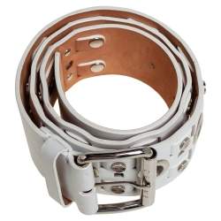 Pre Owned Celine White Leather Eyelet and Stud Detail Buckle Belt 90CM