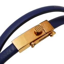 Pre Owned Celine Blue Leather Gold Tone Triple Tour Wrap Bracelet M