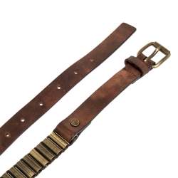 Pre Owned Celine Brown Metal And Leather Waist Belt 75 CM