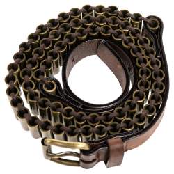 Pre Owned Celine Brown Metal And Leather Waist Belt 75 CM
