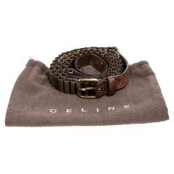 Pre Owned Celine Brown Metal And Leather Waist Belt 75 CM