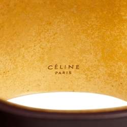 Pre Owned Céline Burgundy Leather Gold Tone Wide Cuff Bracelet M