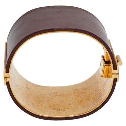 Pre Owned Céline Burgundy Leather Gold Tone Wide Cuff Bracelet M