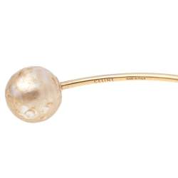 Pre Owned Céline Gold Tone Faux Pearl Hoop Earrings