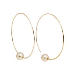 Pre Owned Céline Gold Tone Faux Pearl Hoop Earrings