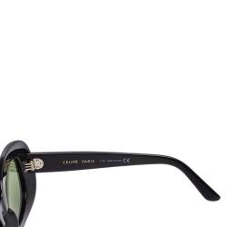 Pre Owned Celine Black/Green Acetate CL40070I Oval Sunglasses