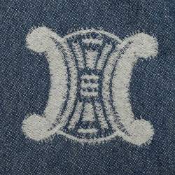 Pre Owned Celine Indigo Logo Jacquard Wool Cashmere Frimged Stole