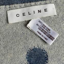 Pre Owned Celine Indigo Logo Jacquard Wool Cashmere Frimged Stole