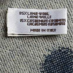 Pre Owned Celine Indigo Logo Jacquard Wool Cashmere Frimged Stole