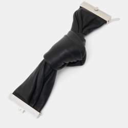 Pre Owned Celine Knot Black Leather Silver Tone Metal bracelet