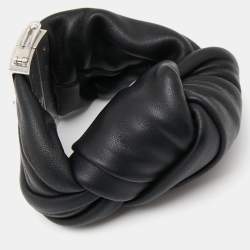 Pre Owned Celine Knot Black Leather Silver Tone Metal bracelet