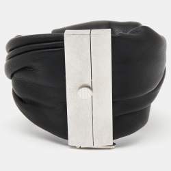 Pre Owned Celine Knot Black Leather Silver Tone Metal bracelet