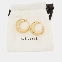 Céline Gold Tone Folded Hoop Earrings