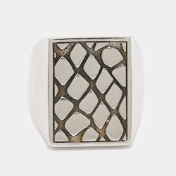 Céline Silver Tone Patterned Square Ring Size EU 54