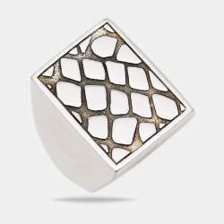 Céline Silver Tone Patterned Square Ring Size EU 54