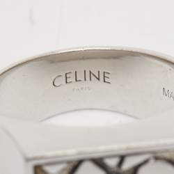 Céline Silver Tone Patterned Square Ring Size EU 54