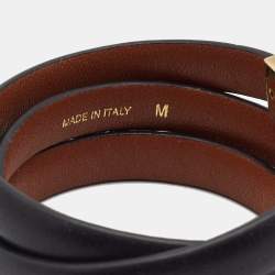 Pre Owned Celine Black Leather Gold Tone Triple Tour Wrap Bracelet 