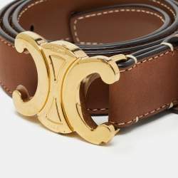 Celine Brown Leather Macadam Buckle Belt 70CM