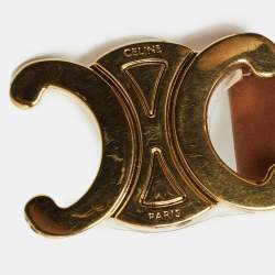 Celine Brown Leather Macadam Buckle Belt 70CM