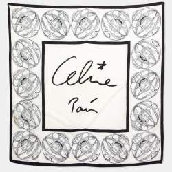 Celine Monochrome Zodiac Logo Print Silk Scarf