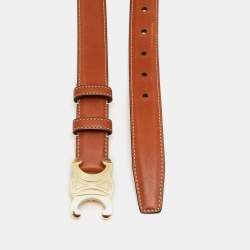 Pre Owned Celine Brown Leather Macadam Buckle Belt 80CM