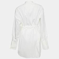 Pre Owned Celine Off-White Cotton Belted Mini Shirt Dress M