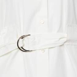 Pre Owned Celine Off-White Cotton Belted Mini Shirt Dress M