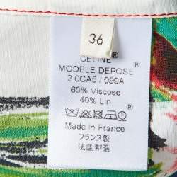 Celine Off White Printed Linen Blend Short Sleeves Shirt S