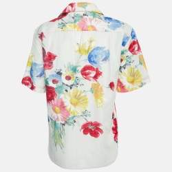 Celine Off White Printed Linen Blend Short Sleeves Shirt S