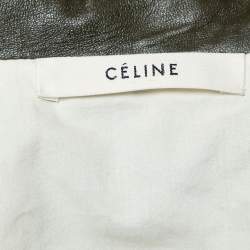 Pre Owned Celine Green Leather Hooded Zip-Up Jacket M