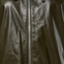 Pre Owned Celine Green Leather Hooded Zip-Up Jacket M