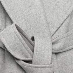 Pre Owned Celine Grey Wool and Leather Side Slit Detailed Belted Coat S