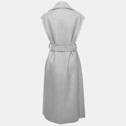 Pre Owned Celine Grey Wool and Leather Side Slit Detailed Belted Coat S