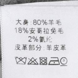 Pre Owned Celine Grey Wool and Leather Side Slit Detailed Belted Coat S