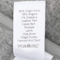 Pre Owned Celine Grey Wool and Leather Side Slit Detailed Belted Coat S