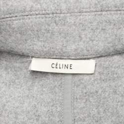 Pre Owned Celine Grey Wool and Leather Side Slit Detailed Belted Coat S