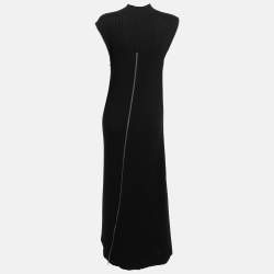 Celine Black Wool and Rib Knit Zip Detail Maxi Dress M