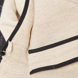 Pre Owned Celine Beige Linen & Leather Paneled Wrap Skirt M