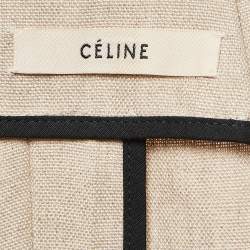 Pre Owned Celine Beige Linen & Leather Paneled Wrap Skirt M