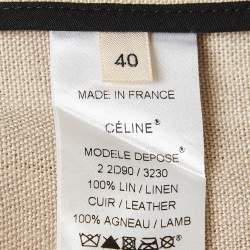 Pre Owned Celine Beige Linen & Leather Paneled Wrap Skirt M
