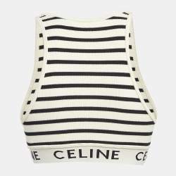 Pre Owned Celine White Striped Rib Knit Tank Crop Top XS