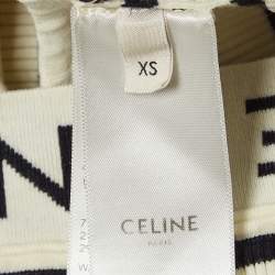Pre Owned Celine White Striped Rib Knit Tank Crop Top XS
