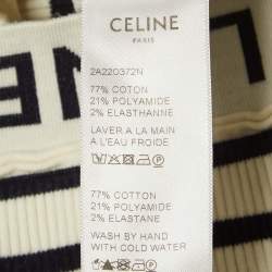 Pre Owned Celine White Striped Rib Knit Tank Crop Top XS
