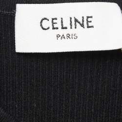 Celine Black Rib Knit Logo Tape Detail Crop Tank Top S