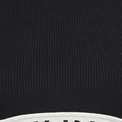 Celine Black Rib Knit Logo Tape Detail Crop Tank Top S