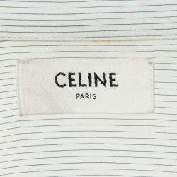 Celine White/Blue Striped Silk Boyfriend Shirt L