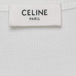 Pre Owned Celine White Rib Knit Button Detail Tank Top S