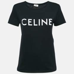 Celine Black Logo Print Cotton Crew Neck T-Shirt S