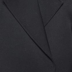 Pre Owned Celine Black Wool Embossed Leather Trim Collar Short Coat M