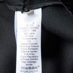 Pre Owned Celine Black Wool Embossed Leather Trim Collar Short Coat M